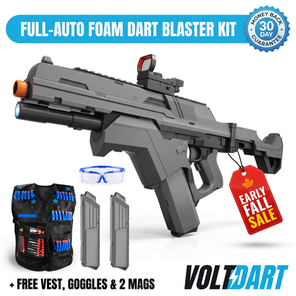 Voltdart full-auto foam dart blaster kit with free vest, goggles and 2 mags